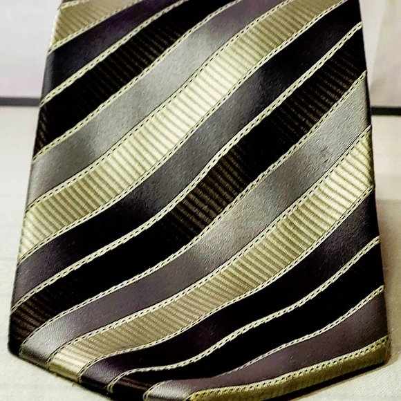 Carlo Monza, Italie,  All silk necktie,  made in china, stripped silver pattern - Picture 10 of 16